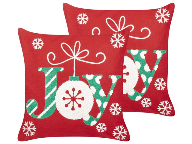 Set of 2 Scatter Cushions Red Cotton Fabric Christmas Motif 45 x 45 cm Decoration Accessory Beliani