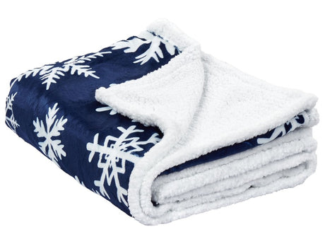 Blanket Throw Blue and White Flannel 150 x 200 cm Winter Fluffy Winter Seasonal Snowflake Pattern Beliani