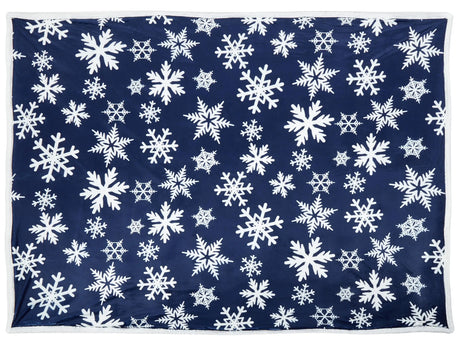 Blanket Throw Blue and White Flannel 150 x 200 cm Winter Fluffy Winter Seasonal Snowflake Pattern Beliani