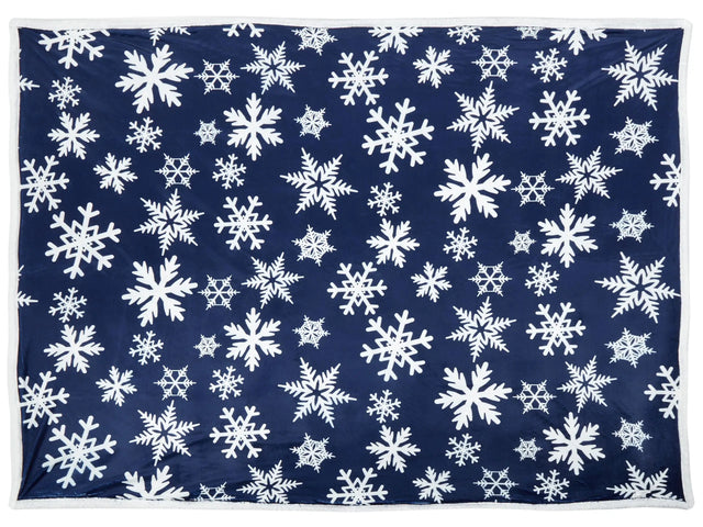 Blanket Throw Blue and White Flannel 150 x 200 cm Winter Fluffy Winter Seasonal Snowflake Pattern Beliani