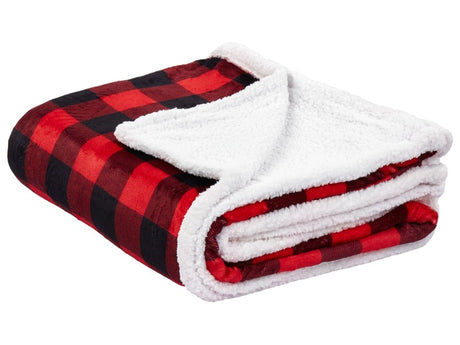 Blanket Throw Red and Black Flannel 150 x 200 cm Winter Fluffy Winter Seasonal Chequered Pattern Beliani