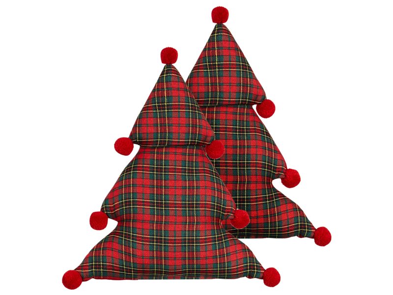 Set of 2 Scatter Cushions Red and Green Fabric Christmas Tree Shape 35 x 30 cm Decoration Accessory Beliani