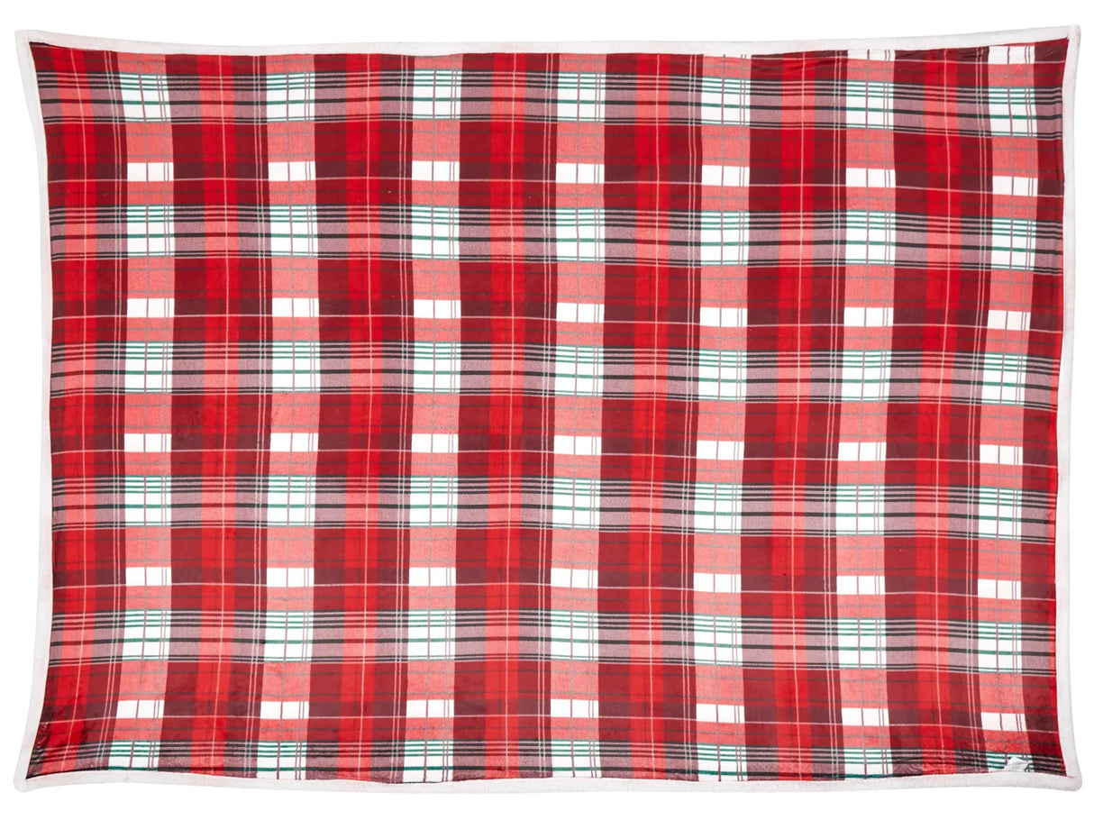 Blanket Throw Red and White Flannel 150 x 200 cm Winter Fluffy Winter Seasonal Chequered Pattern Beliani