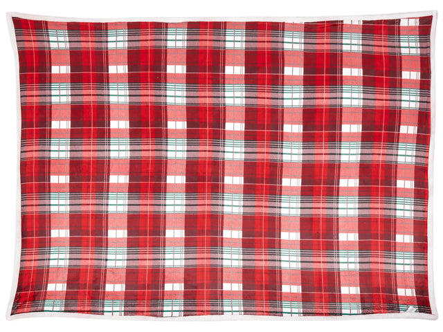 Blanket Throw Red and White Flannel 150 x 200 cm Winter Fluffy Winter Seasonal Chequered Pattern Beliani