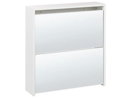 Shoe Storage Cabinet White MDF Frame Mirror Fronts 2 Compartments Modern Design Hallway Beliani