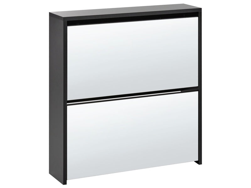 Shoe Storage Cabinet Black MDF Frame Mirror Fronts 2 Compartments Modern Design Hallway Beliani