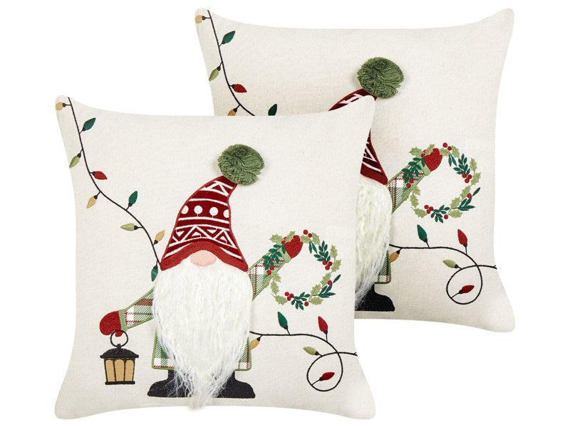 Set of 2 Scatter Cushions White Cotton Fabric Christmas Motif 45 x 45 cm Decoration Accessory Beliani