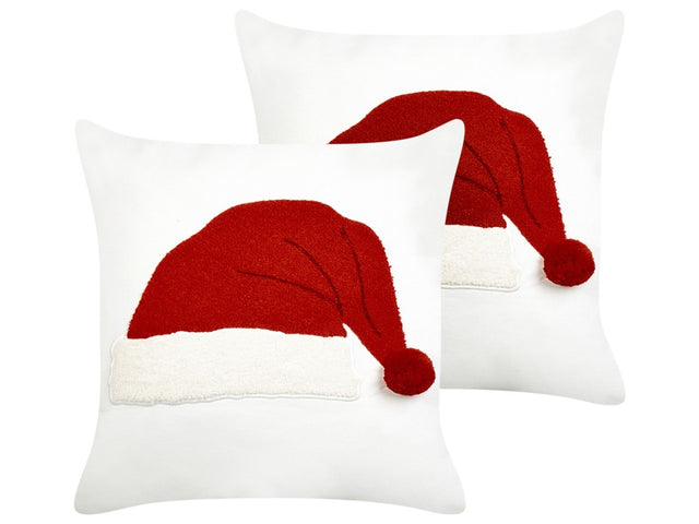 Set of 2 Scatter Cushions White Fabric Cotton Christmas Motif 45 x 45 cm Decoration Accessory Beliani