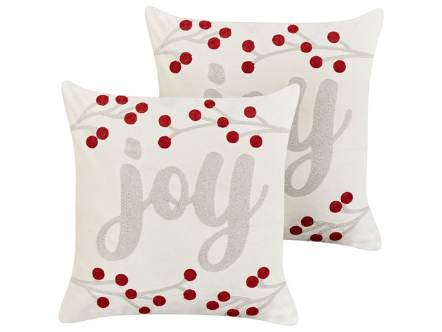 Set of 2 Scatter Cushions White Velvet Fabric Christmas Motif 45 x 45 cm Decoration Accessory Beliani