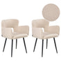 Set of 2 Chairs Dining Chair Beige Boucle with Armrests Cut-Out Backrest Black Metal Legs Beliani