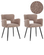 Set of 2 Chairs Dining Chair Brown Teddy Boucle with Armrests Cut-Out Backrest Black Metal Legs Beliani