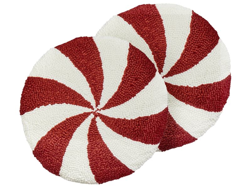 Set of 2 Scatter Cushions Red and White Round Fabric 40 cm Decoration Accessory Beliani