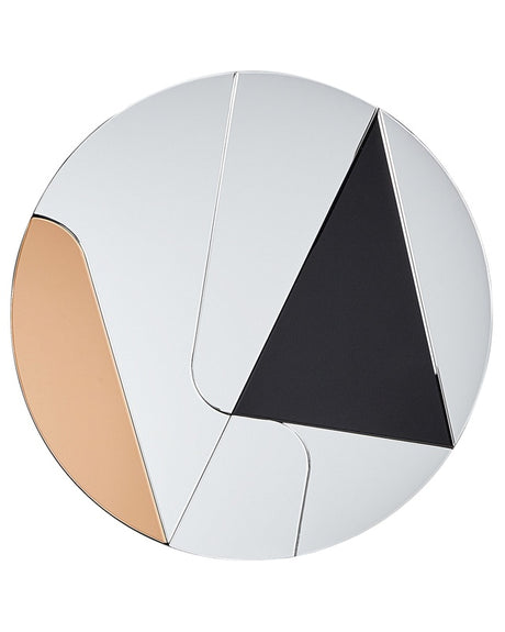 Wall Mirror Gold and Black Glass and MDF ø 80 cm  Abstract Style Statement Hanging Mirror Beliani