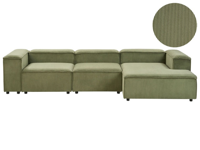 Modular Left Hand Sofa Green Cord 3 Seater Sectional Corner Sofa with Black Legs Modern Living Room Beliani