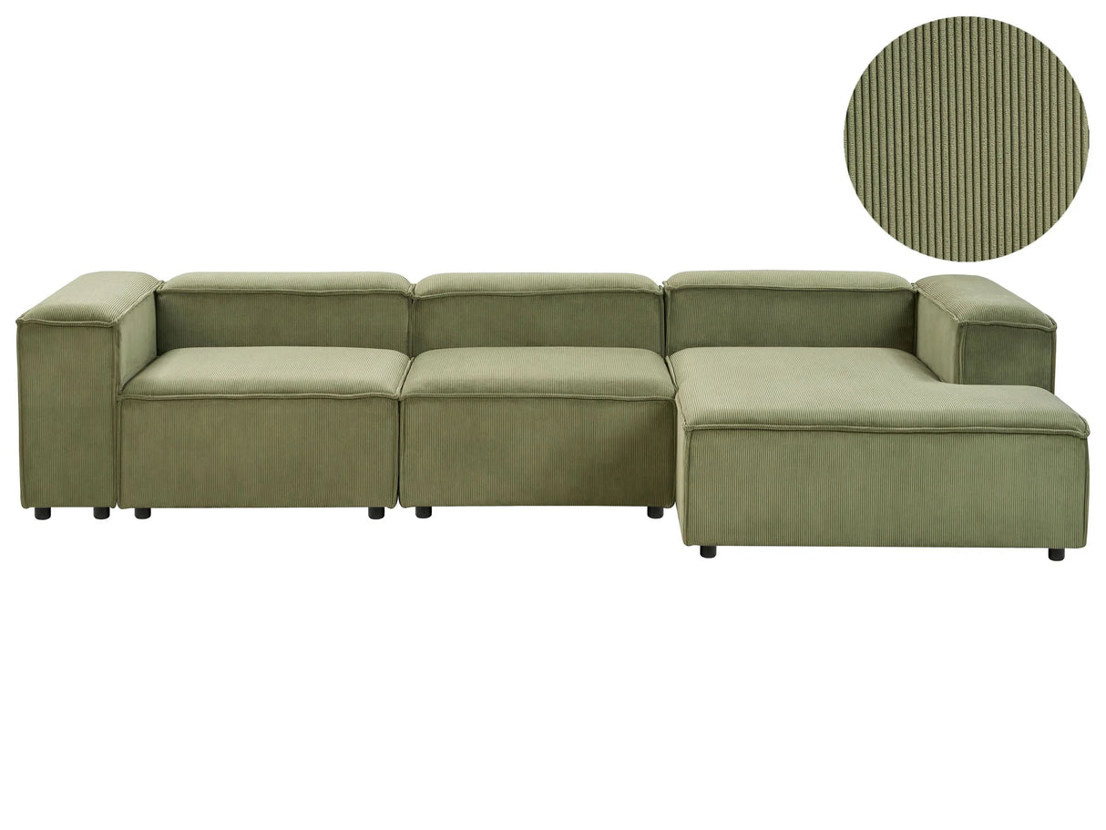 Modular Left Hand Sofa Green Cord 4 Seater Sectional Corner Sofa with Black Legs Modern Living Room Beliani