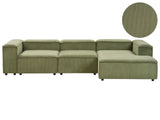 Modular Left Hand Sofa Green Cord 4 Seater Sectional Corner Sofa with Black Legs Modern Living Room Beliani