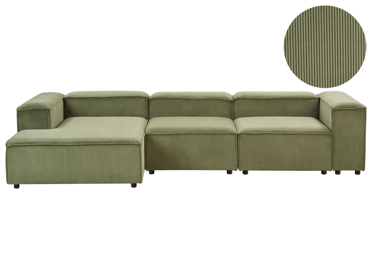 Modular Right Hand Sofa Green Cord 4 Seater Sectional Corner Sofa with Black Legs Modern Living Room Beliani