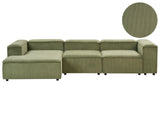 Modular Right Hand Sofa Green Cord 4 Seater Sectional Corner Sofa with Black Legs Modern Living Room Beliani