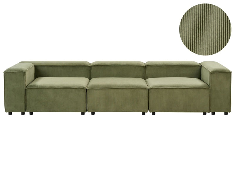 Modular Sofa Green Cord Fabric Upholstered 3 Seater Black Legs Modern Living Room Couch Beliani