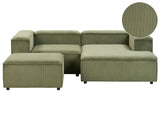 Modular Left Hand Sofa Green Cord 3 Seater Sectional Corner Sofa with Ottoman Black Legs Modern Living Room Beliani