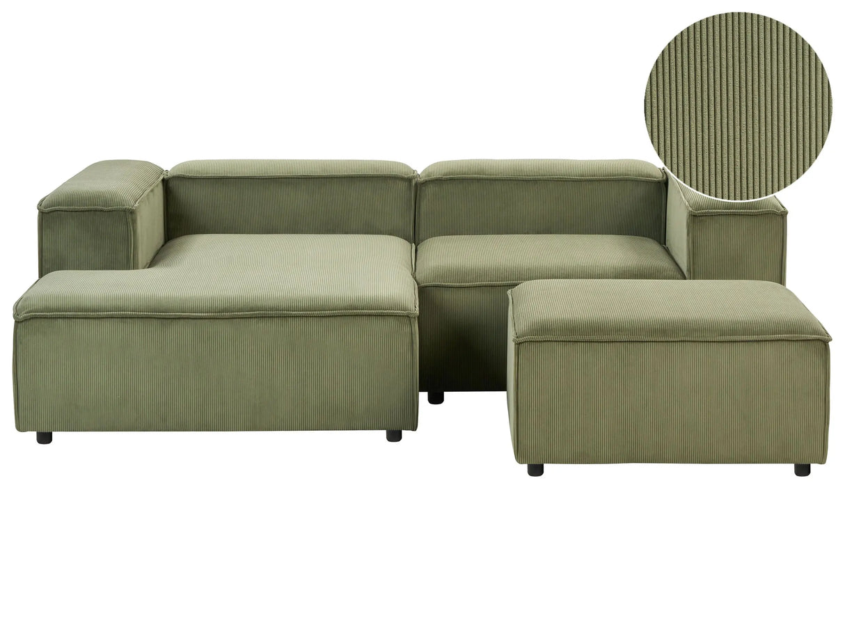 Modular Right Hand Sofa Green Linen 3 Seater Sectional Corner Sofa with Ottoman Black Legs Modern Living Room Beliani