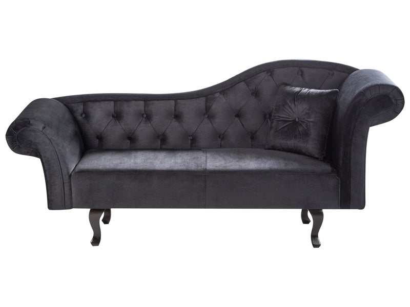 Chaise Lounge Black Velvet Button Tufted Upholstery Right Hand with Cushion Retro Traditional Style Easy Clean Pet Friendly Beliani