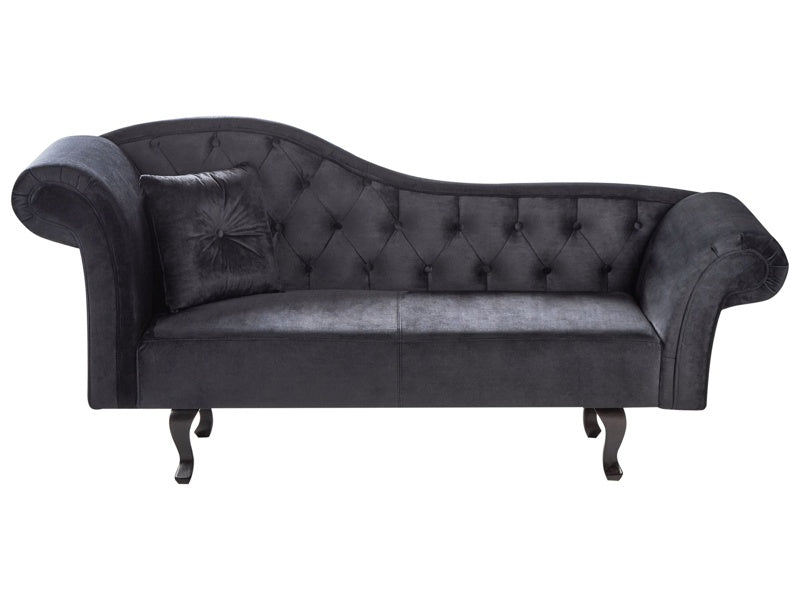 Chaise Lounge Black Velvet Button Tufted Upholstery Left Hand with Cushion Retro Traditional Style Easy Clean Pet Friendly Beliani