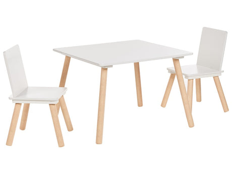 2 Seater Kids Set Table with Chairs White and Light Wood MDF Pine Wood Stylish Kids Room Beliani