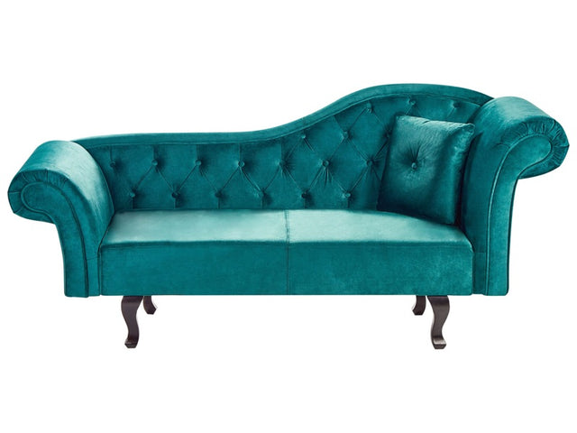 Chaise Lounge Emerald Green Velvet Button Tufted Upholstery Right Hand with Cushion Retro Traditional Style Easy Clean Pet Friendly Beliani