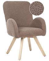 Lounge Chair Brown Boucle Upholstery Solid Modern Club Chair with Armrests  Wooden Legs Beliani