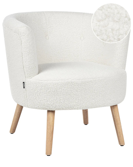 Armchair White Upholstered Boucle Tub Chair Retro Style Beliani