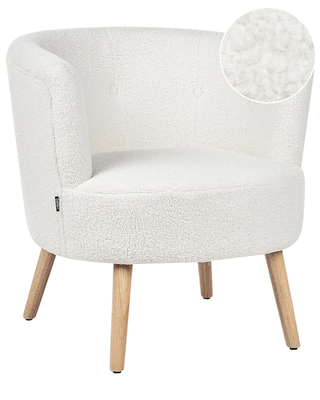 Armchair White Upholstered Boucle Tub Chair Retro Style Beliani