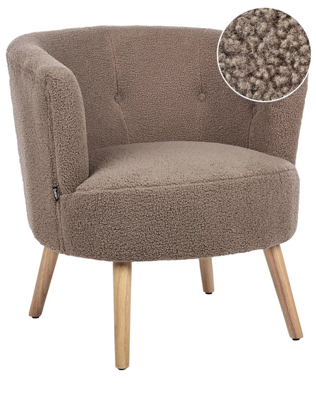 Armchair Brown Upholstered Boucle Tub Chair Retro Style Beliani