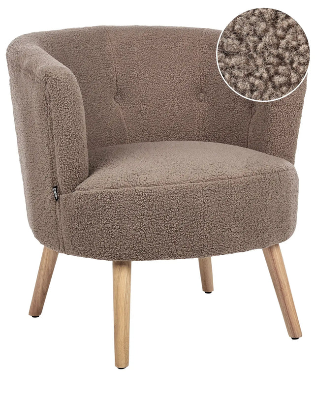Armchair Brown Upholstered Boucle Tub Chair Retro Style Beliani