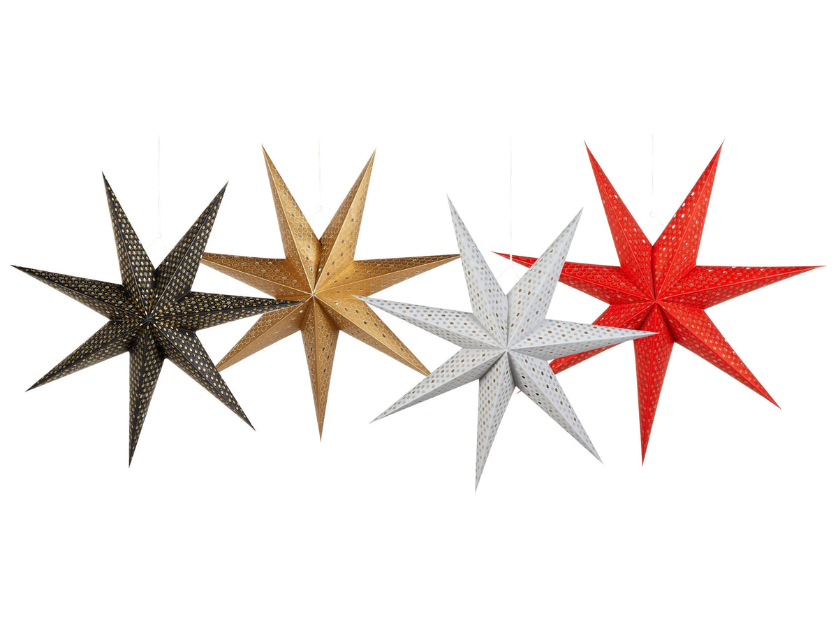 LED Hanging Decoration Multucolour Paper Set of 4 Stars Seasonal Home Wall Dcor with Lights Handmade Beliani