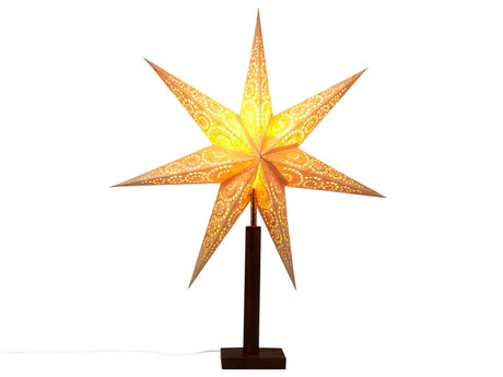 Decorative Lamp Star Beige Paper and Mango Wood Christmas Festive Decoration Handmade Beliani