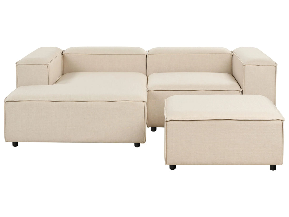 Modular Right Hand Sofa Beige Polyester 3 Seater Sectional Corner Sofa with Ottoman Black Legs Modern Living Room Beliani