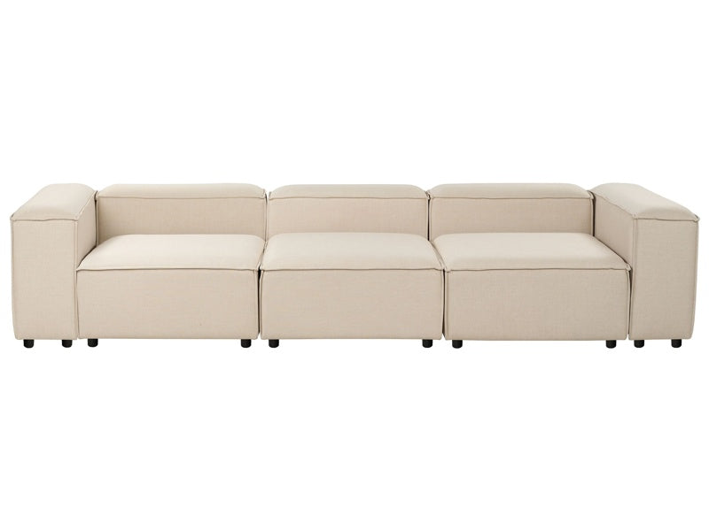 Modular Sofa Beige Polyester Fabric Upholstered 3 Seater Black Legs Modern Living Room Couch Beliani