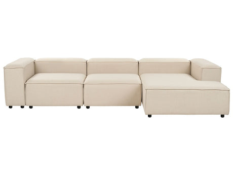 Modular Left Hand Sofa Beige Polyester 3 Seater Sectional Corner Sofa with Black Legs Modern Living Room Beliani