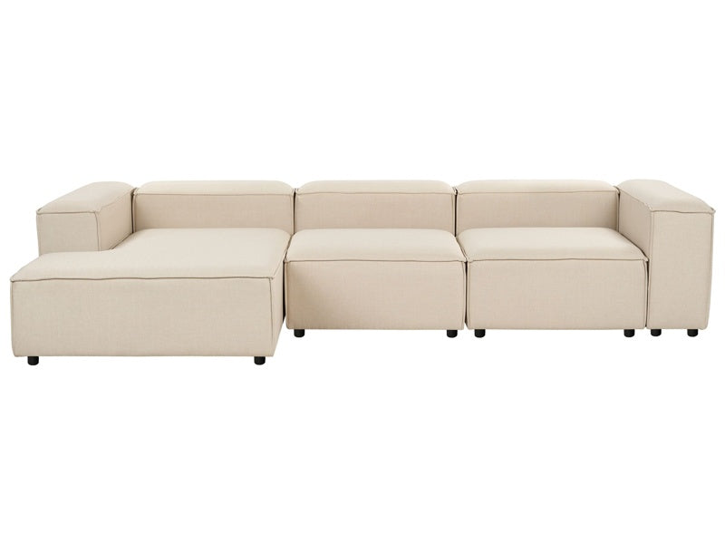 Modular Right Hand Sofa Beige Polyester 3 Seater Sectional Corner Sofa with Black Legs Modern Living Room Beliani