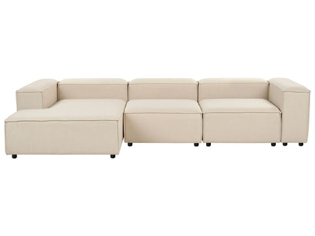 Modular Right Hand Sofa Beige Polyester 4 Seater Sectional Corner Sofa with Black Legs Modern Living Room Beliani