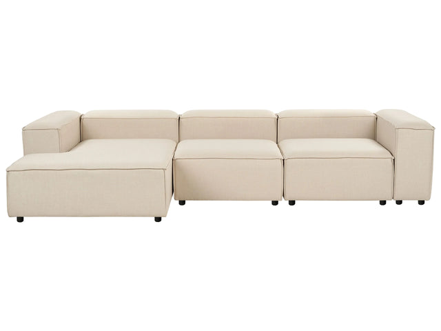 Modular Right Hand Sofa Beige Polyester 4 Seater Sectional Corner Sofa with Black Legs Modern Living Room Beliani