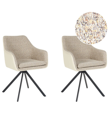 Set of 2 Chairs Beige Polyester and Faux Leather Metal Legs for Dining Room Beliani
