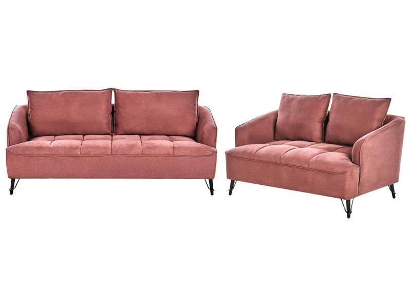 2 + 3 Seater Sofa Set Burgundy Fabric Wooden Frame Living Room Beliani