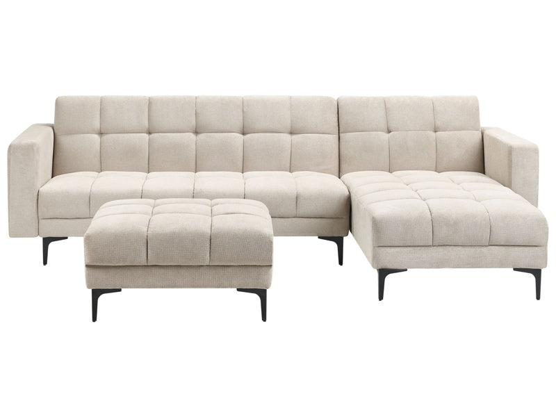 Left Hand Corner Sofa with Ottoman Beige Polyester Fabric Upholstery Reclining Backrest 3 Positions Click-Clack Beliani