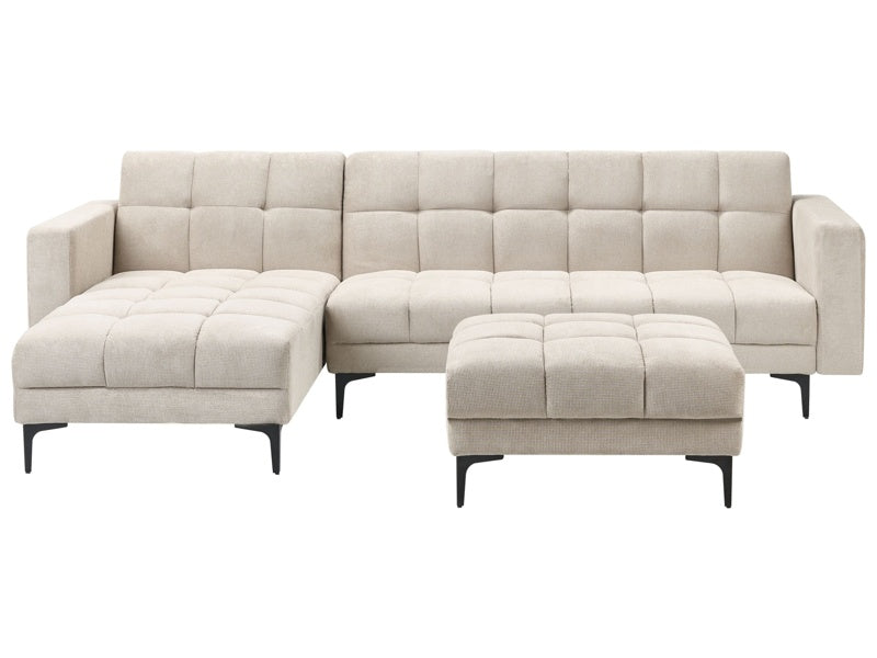 Right Hand Corner Sofa with Ottoman Beige Polyester Fabric Upholstery Reclining Backrest 3 Positions Click-Clack Beliani