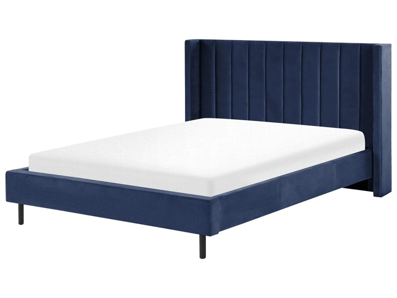 EU King Size Bed Frame Navy Blue Velvet Slatted Base Beliani