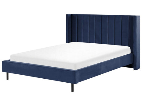 EU King Size Bed Frame Navy Blue Velvet Slatted Base Beliani