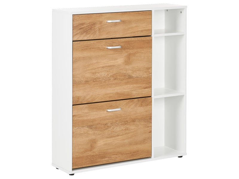 Shoe Storage Cabinet Light Engineered Wood White 2 Compartments Drawer Open Shelves Storage Compartment Modern Design Hallway Beliani