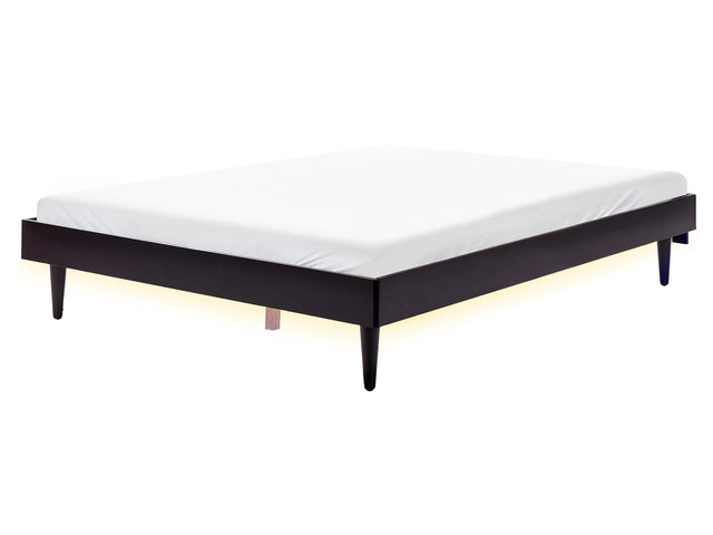 Bed General Black EU King Size 5ft3 without Headboard with LED Light Slatted Base Minimalistic Rustic Style Beliani